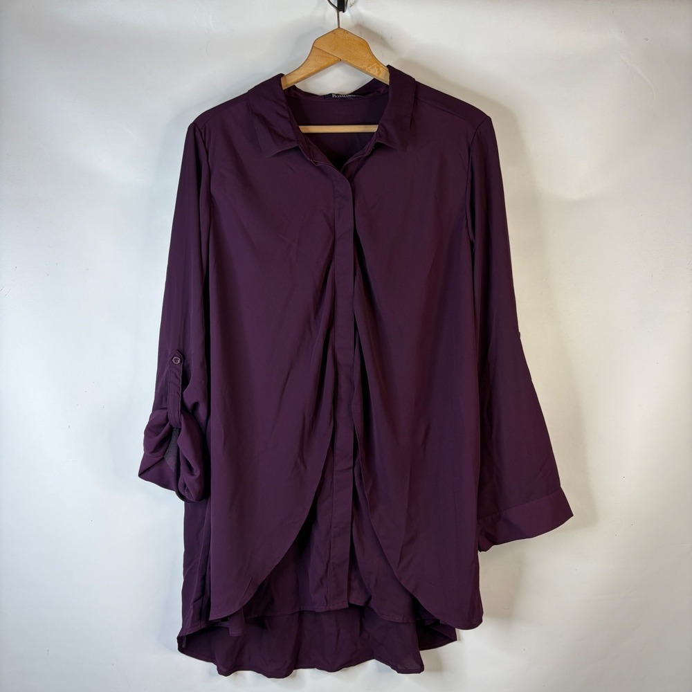 Roaman's Tunic Top Women 24W Purple Roll Tab Sleeve Layered High Low